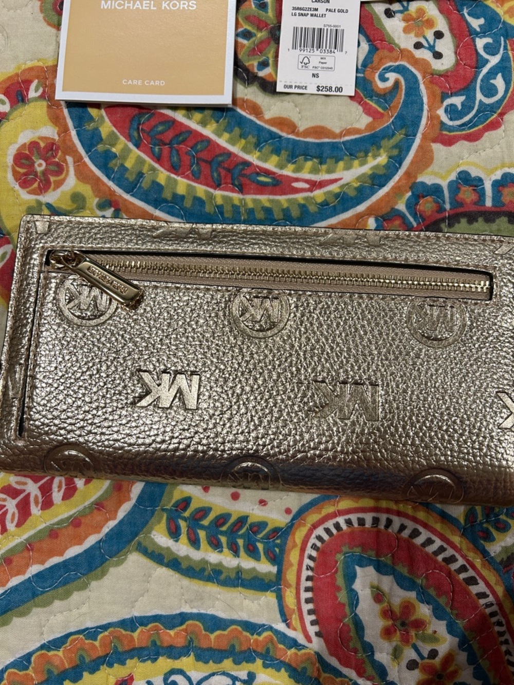 MICHAEL Michael Kors Metallic Gold Embossed Logo Continental Wallet - Picture 3 of 7
